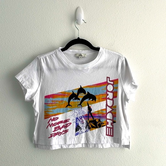 Jordache Vintage No More Bad Days Cropped Tee 80s retro neon dolphin t-shirt | S - Picture 4 of 15